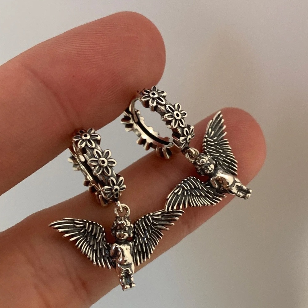 Silver Angel Wing Earrings - Picture 4 of 5